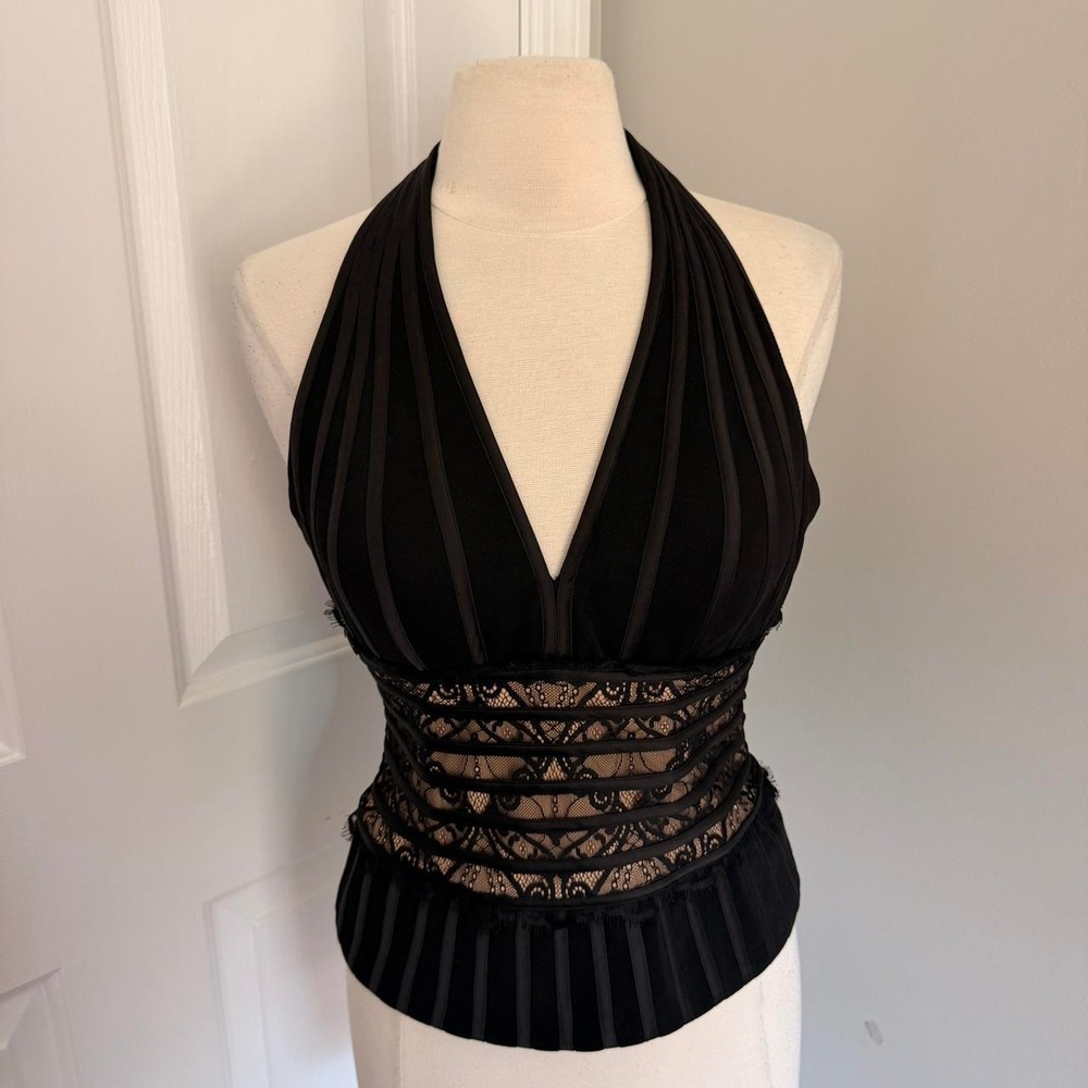Y2K BLACK CACHE LACE OVERLAY HALTER NECK TOP